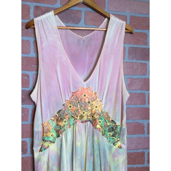 Boho Fairy pastel Maxi Dress Floral Accents Asymmetrical Flowy Hem Size XL - Picture 2 of 12